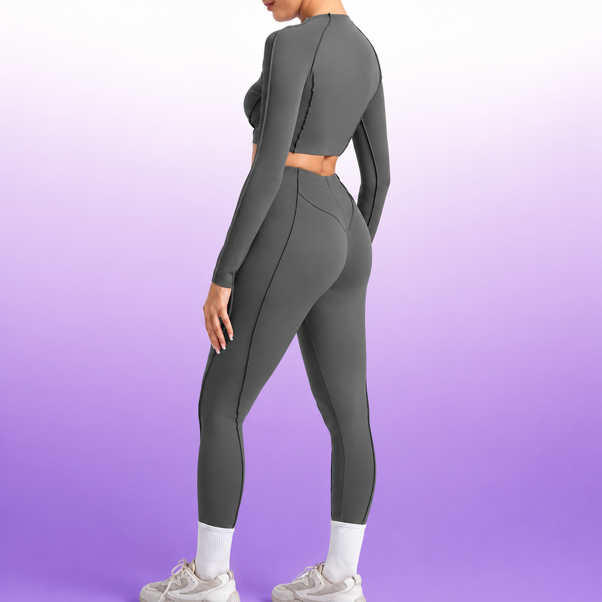 Women's Sculpting Activewear Set – Long Sleeve Crop Top & High-Waisted Leggings |
