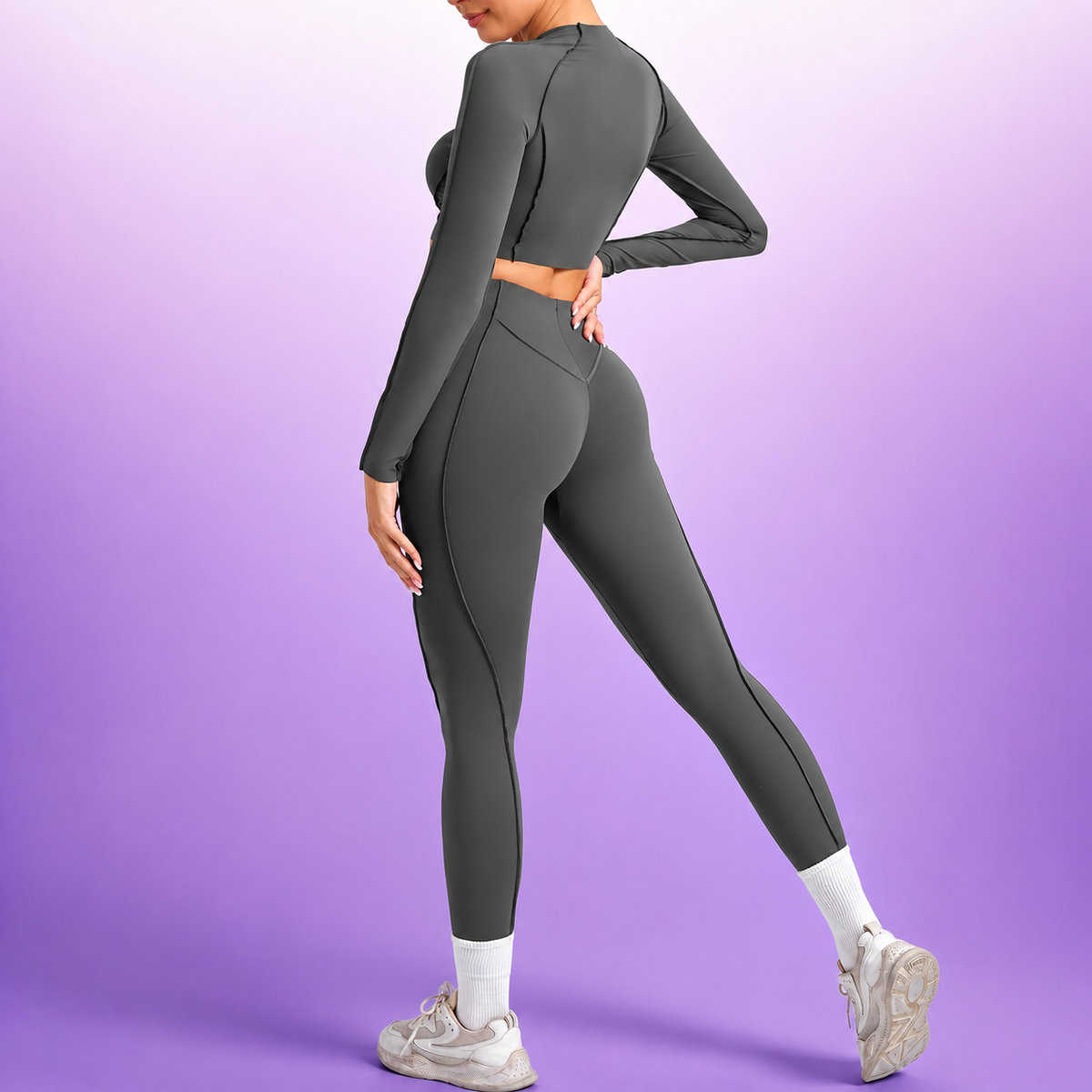 Women's Sculpting Activewear Set – Long Sleeve Crop Top & High-Waisted Leggings |