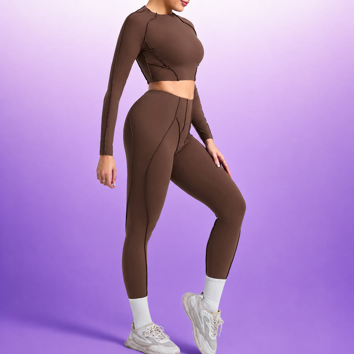 Women's Sculpting Activewear Set – Long Sleeve Crop Top & High-Waisted Leggings |