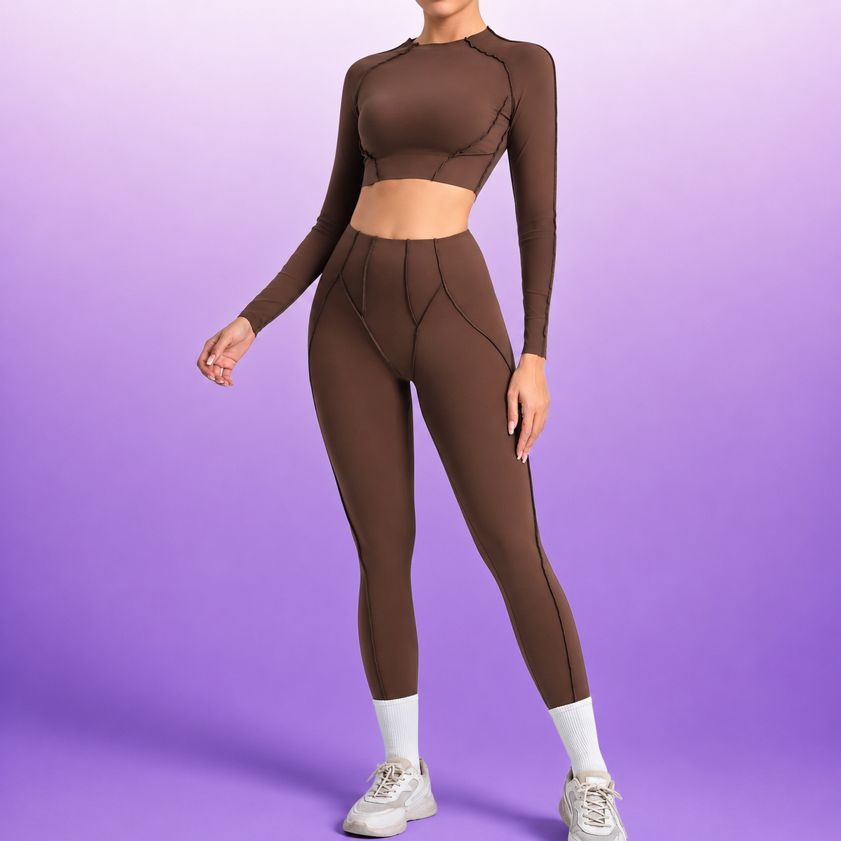Women's Sculpting Activewear Set – Long Sleeve Crop Top & High-Waisted Leggings |