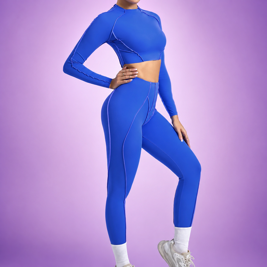 Women's Sculpting Activewear Set – Long Sleeve Crop Top & High-Waisted Leggings |