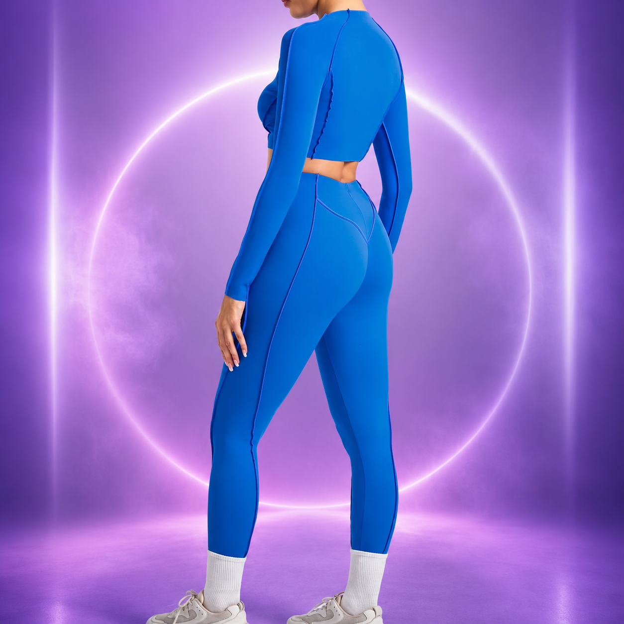Women's Sculpting Activewear Set – Long Sleeve Crop Top & High-Waisted Leggings |