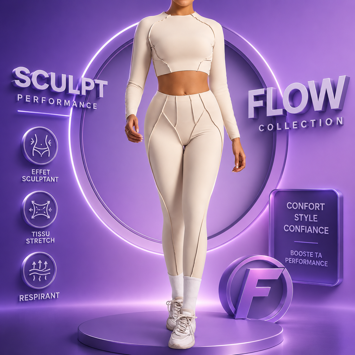 Women's Sculpting Activewear Set – Long Sleeve Crop Top & High-Waisted Leggings |