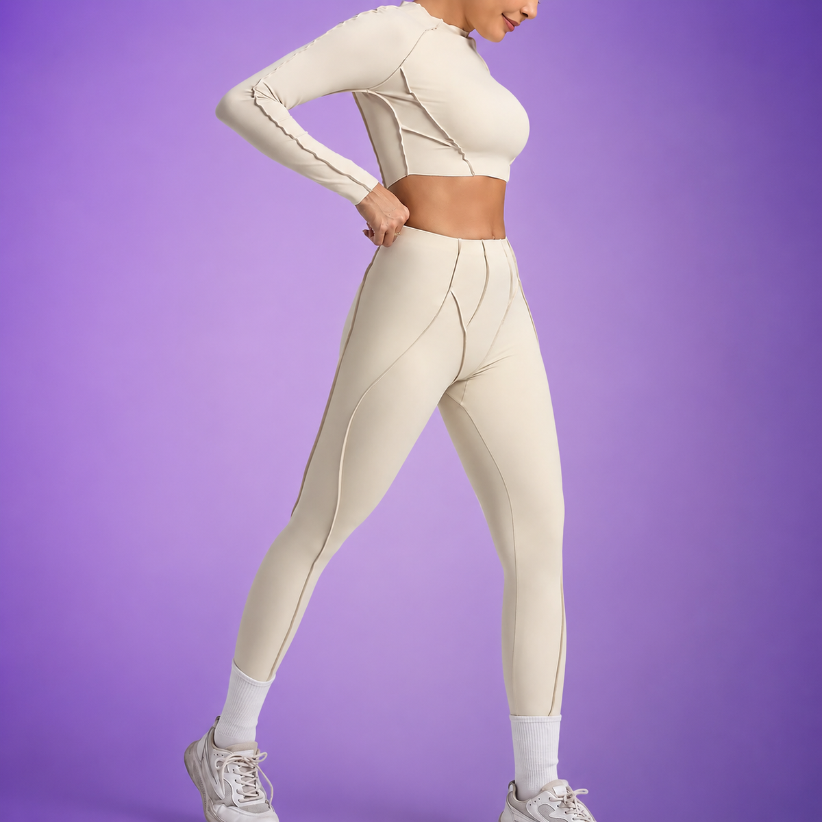 Women's Sculpting Activewear Set – Long Sleeve Crop Top & High-Waisted Leggings |