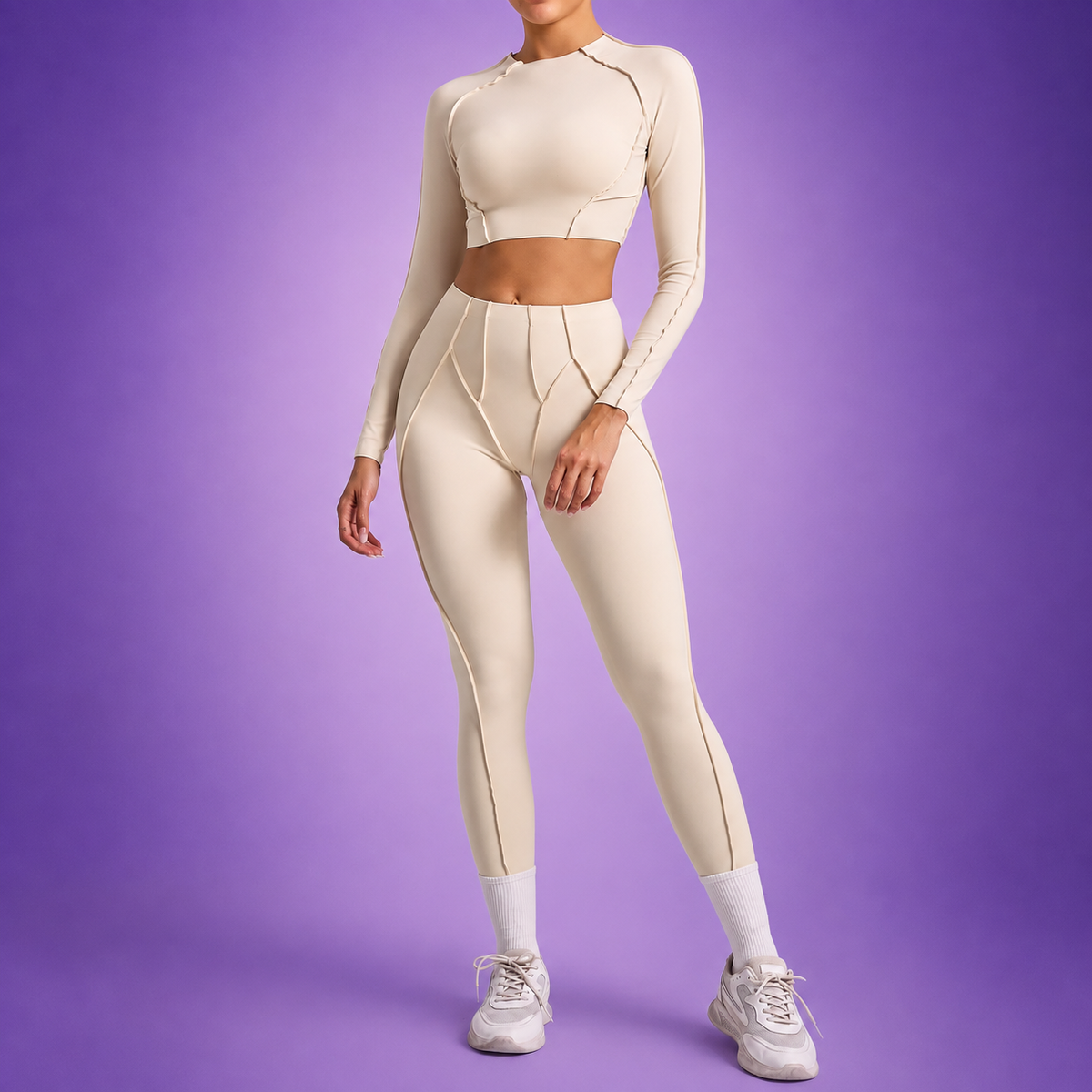 Women's Sculpting Activewear Set – Long Sleeve Crop Top & High-Waisted Leggings |