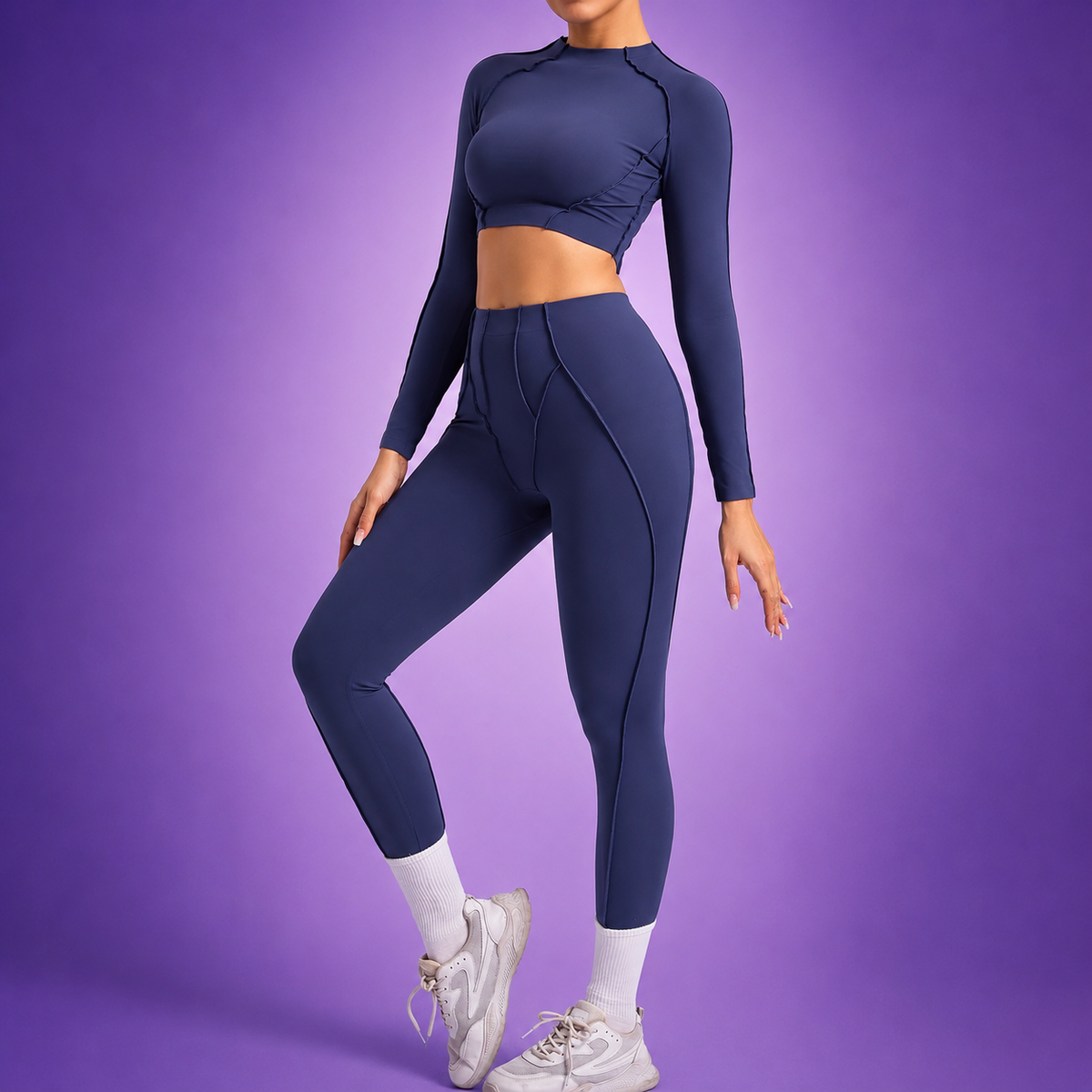 Women's Sculpting Activewear Set – Long Sleeve Crop Top & High-Waisted Leggings |