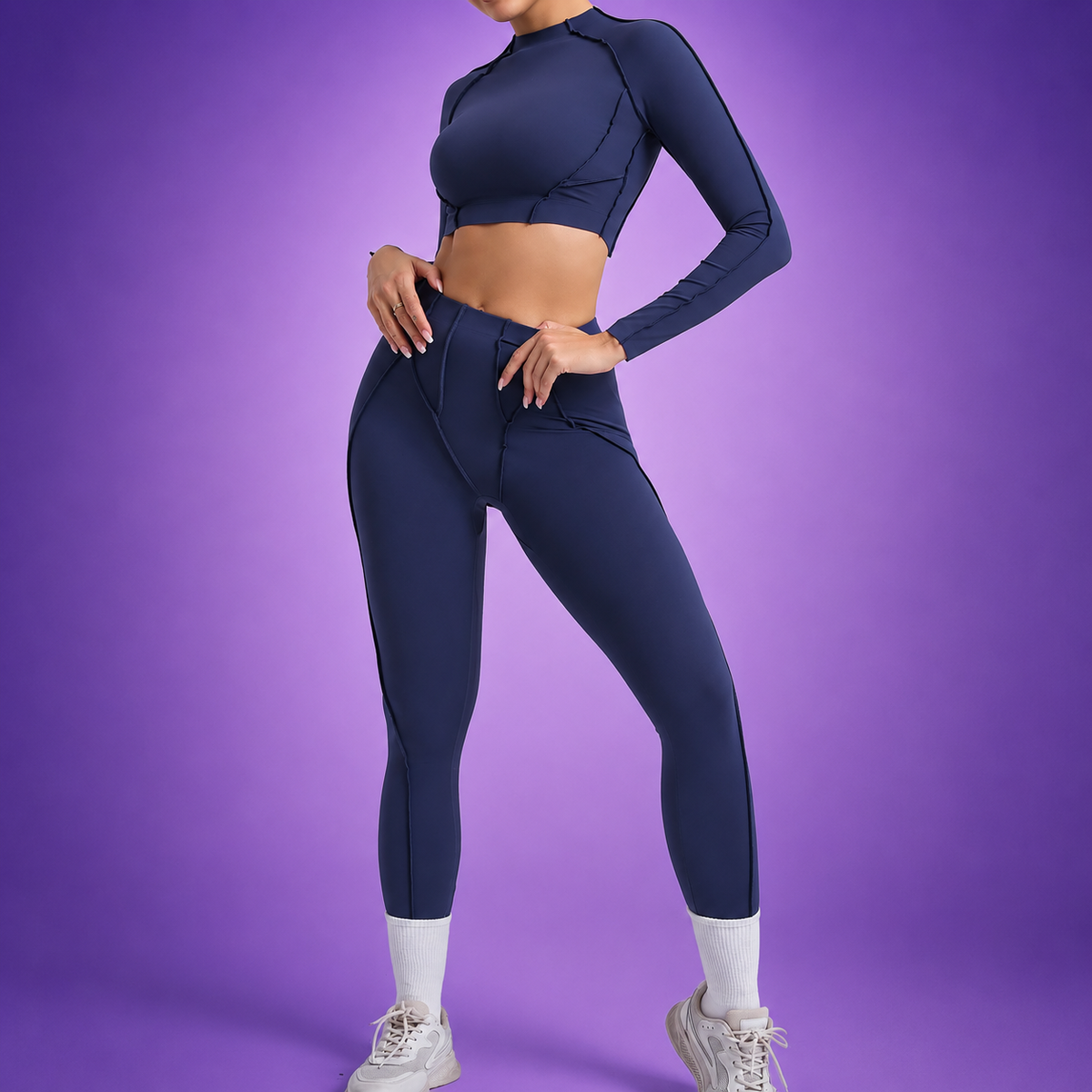 Women's Sculpting Activewear Set – Long Sleeve Crop Top & High-Waisted Leggings |
