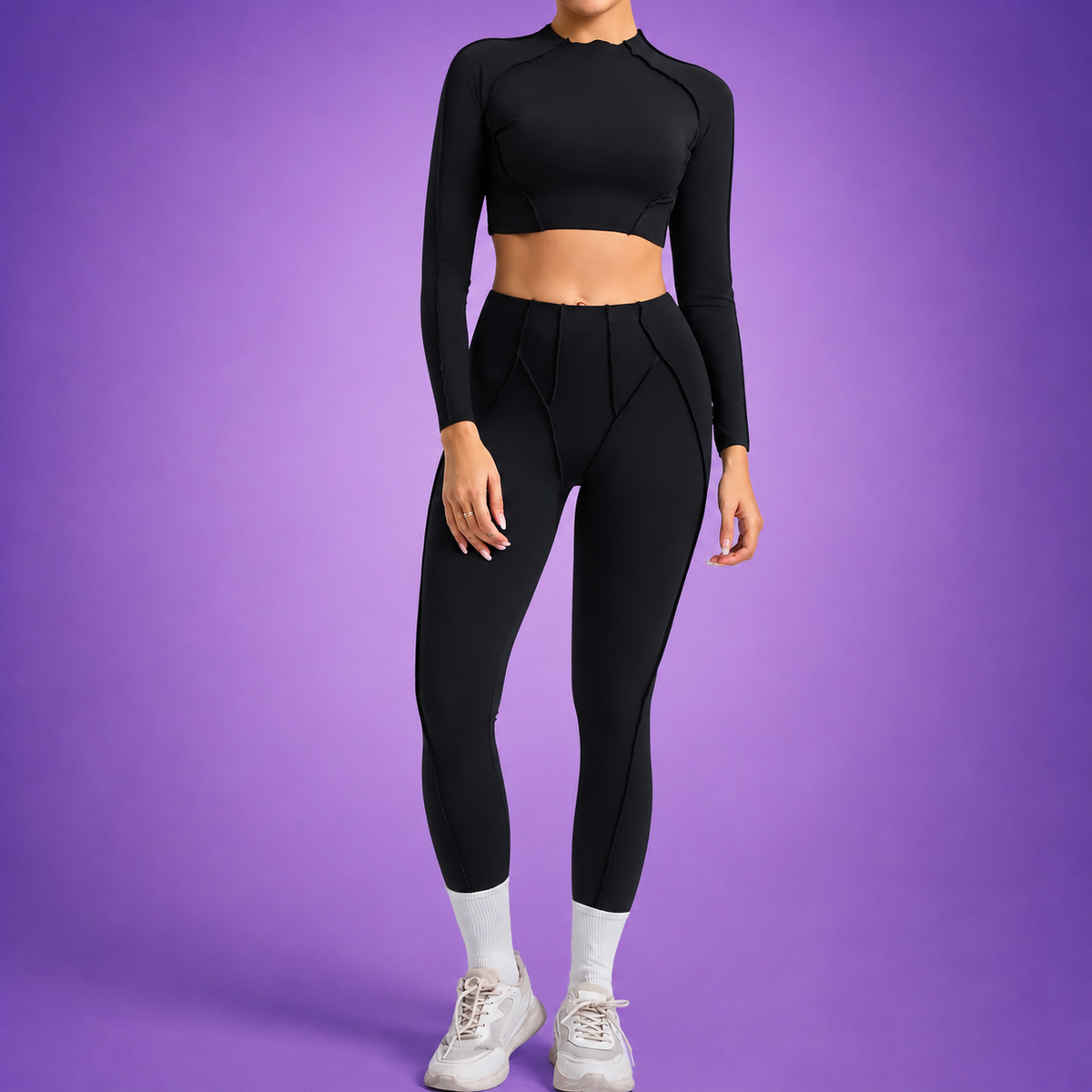 Women's Sculpting Activewear Set – Long Sleeve Crop Top & High-Waisted Leggings |
