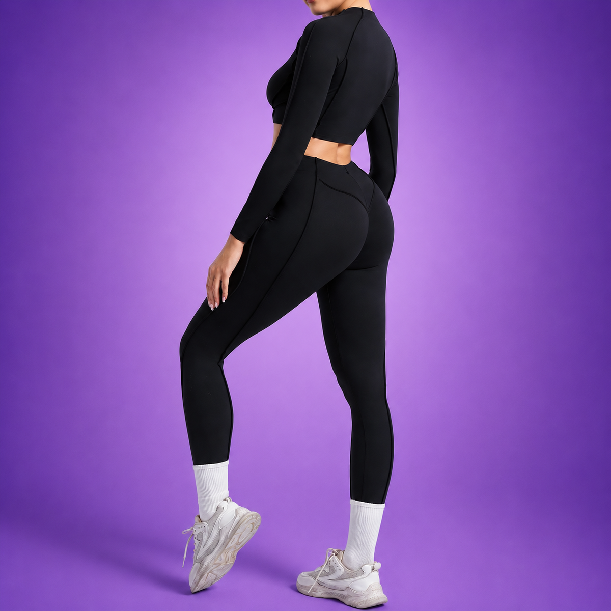 Women's Sculpting Activewear Set – Long Sleeve Crop Top & High-Waisted Leggings |