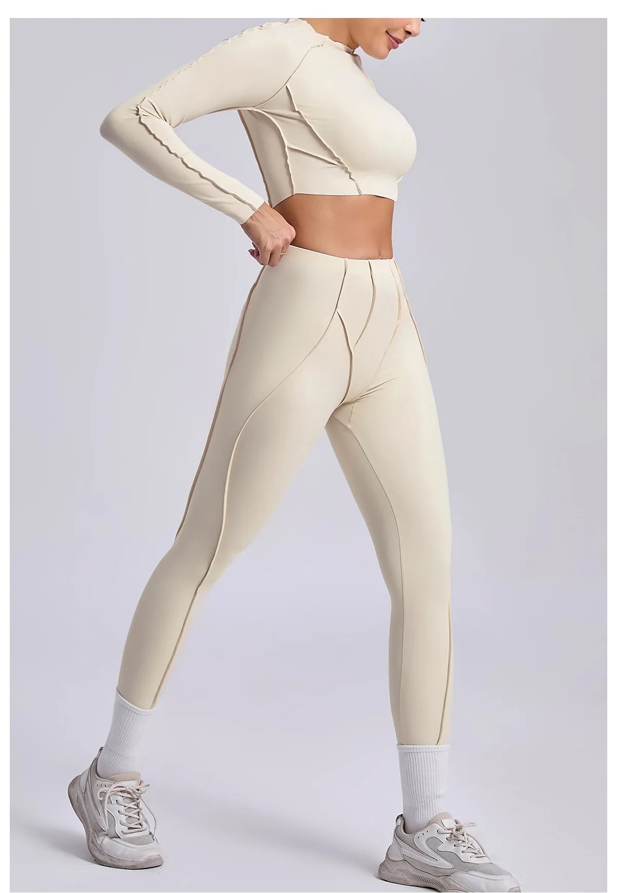 Women's Sculpting Activewear Set – Long Sleeve Crop Top & High-Waisted Leggings |