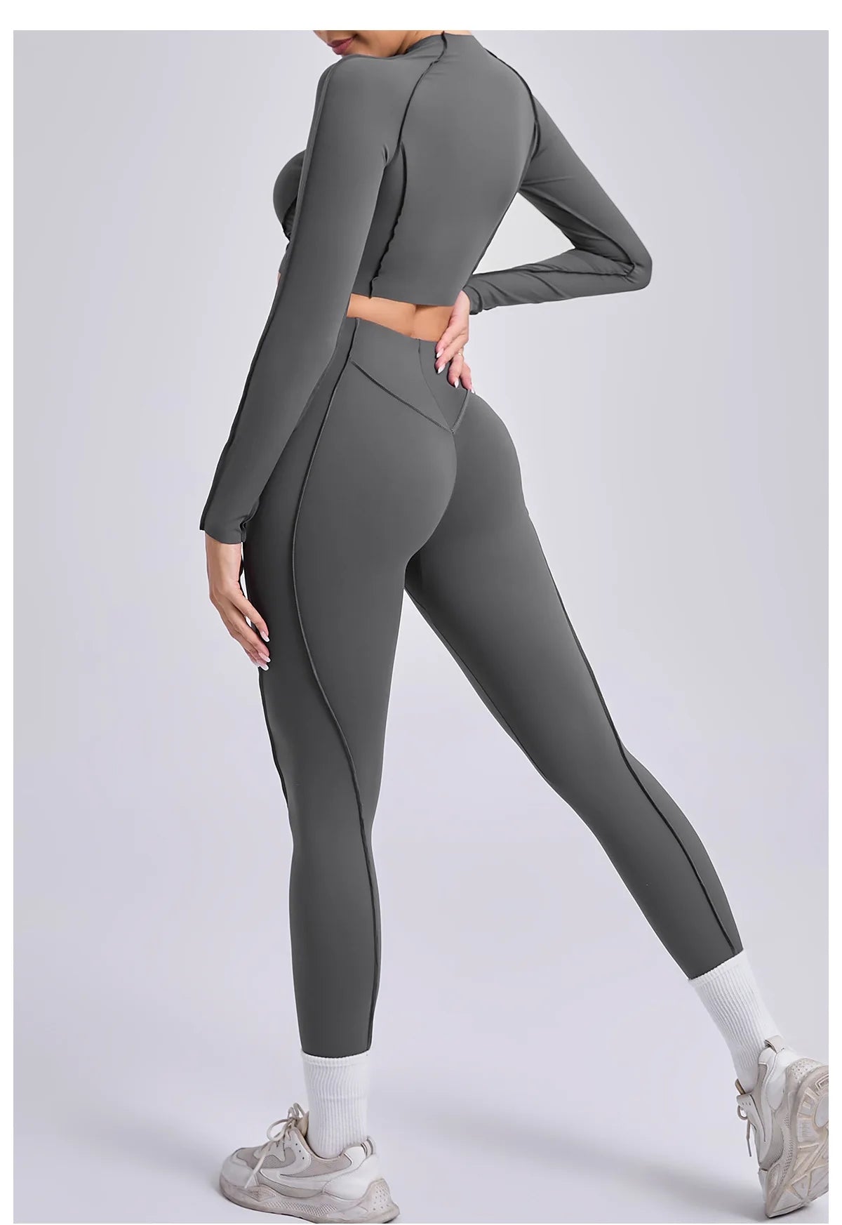 Women's Sculpting Activewear Set – Long Sleeve Crop Top & High-Waisted Leggings |