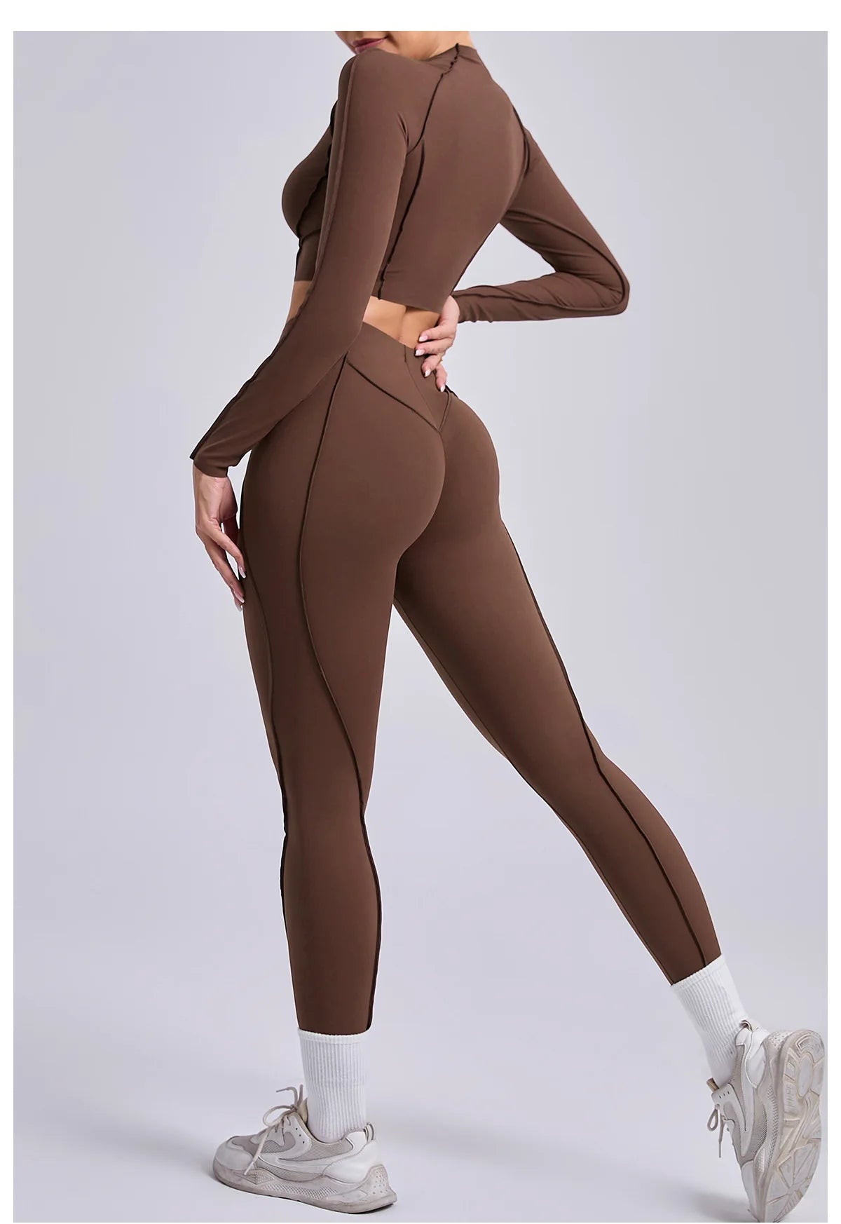 Women's Sculpting Activewear Set – Long Sleeve Crop Top & High-Waisted Leggings |