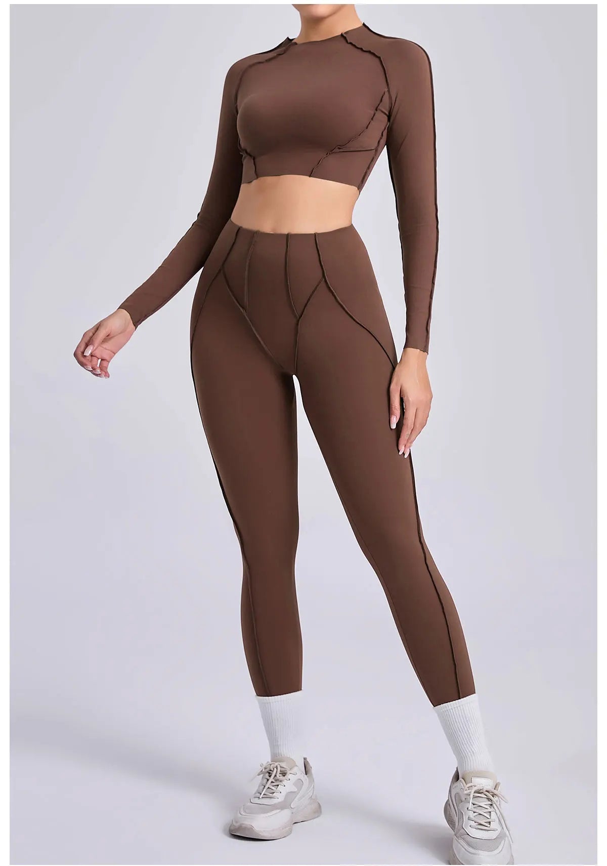 Women's Sculpting Activewear Set – Long Sleeve Crop Top & High-Waisted Leggings |