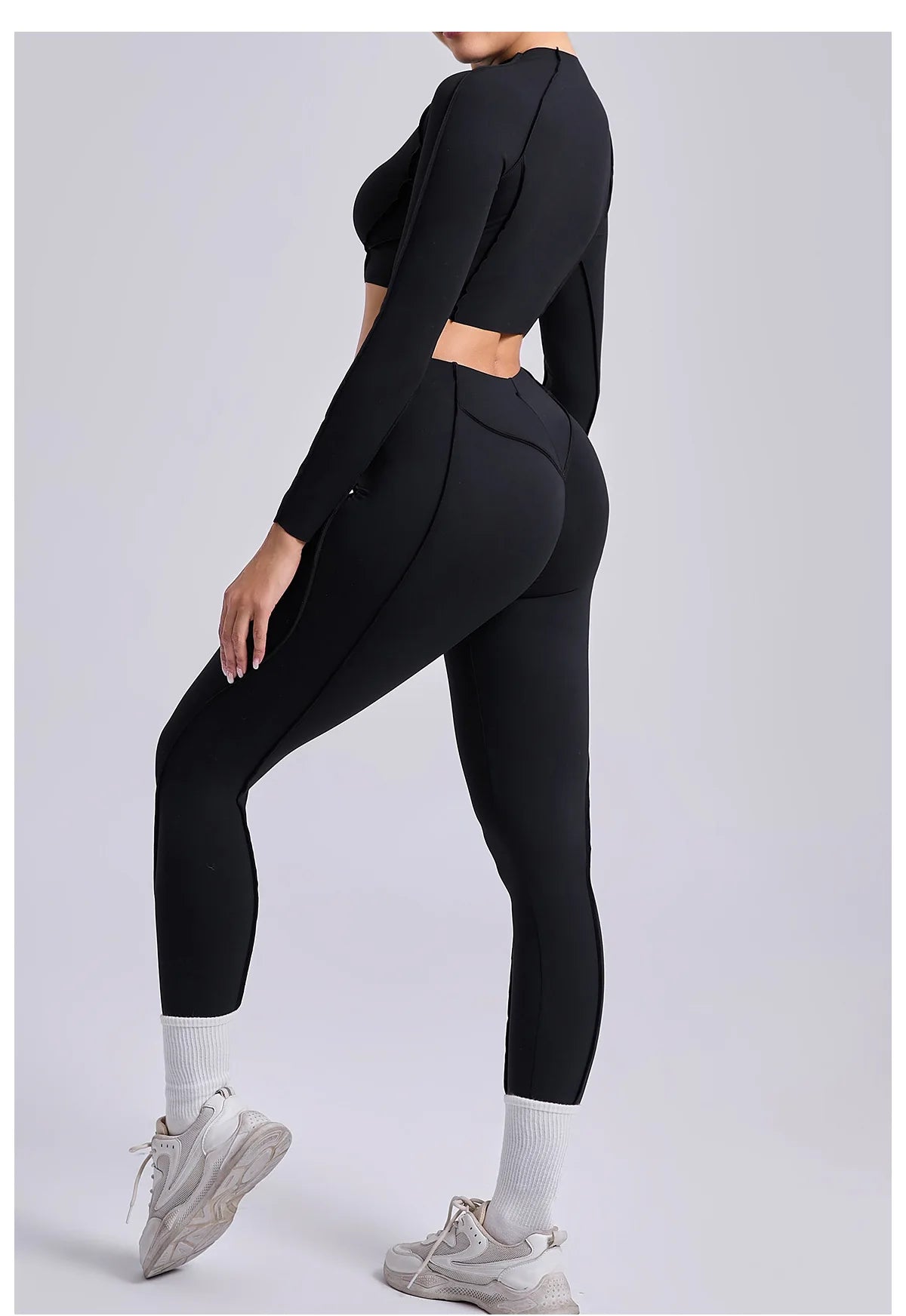 Women's Sculpting Activewear Set – Long Sleeve Crop Top & High-Waisted Leggings |