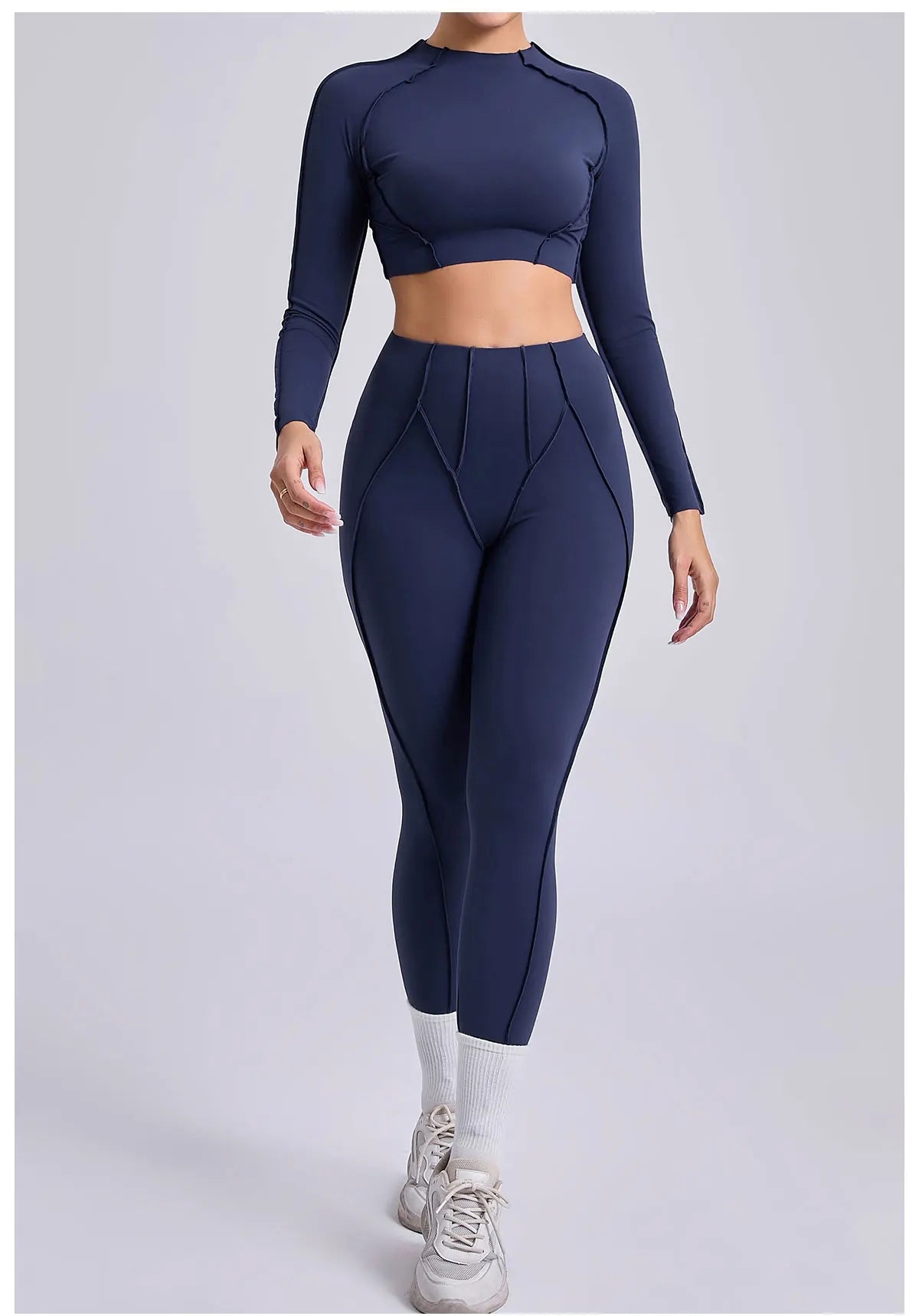 Women's Sculpting Activewear Set – Long Sleeve Crop Top & High-Waisted Leggings |