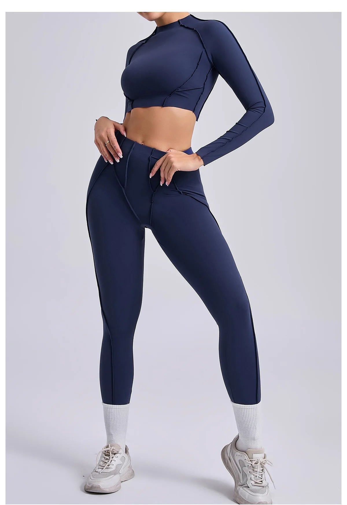 Women's Sculpting Activewear Set – Long Sleeve Crop Top & High-Waisted Leggings |