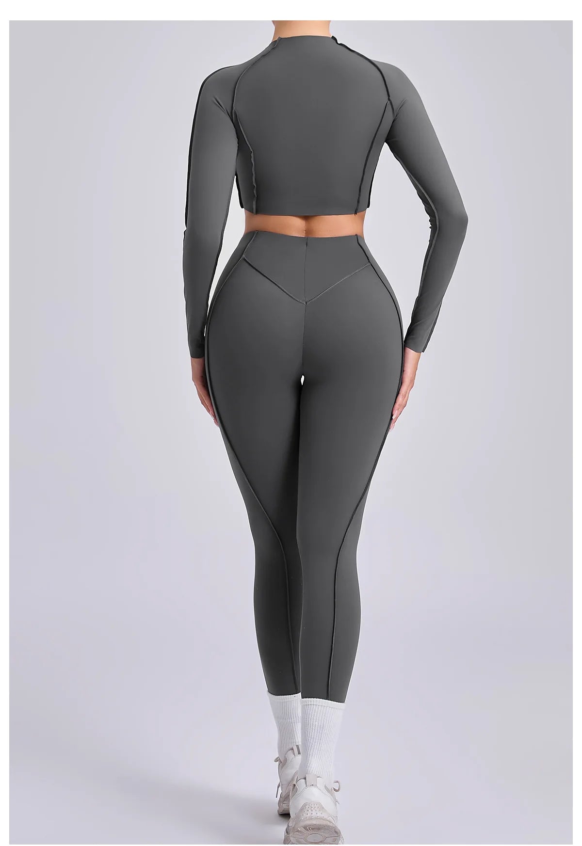 Women's Sculpting Activewear Set – Long Sleeve Crop Top & High-Waisted Leggings |