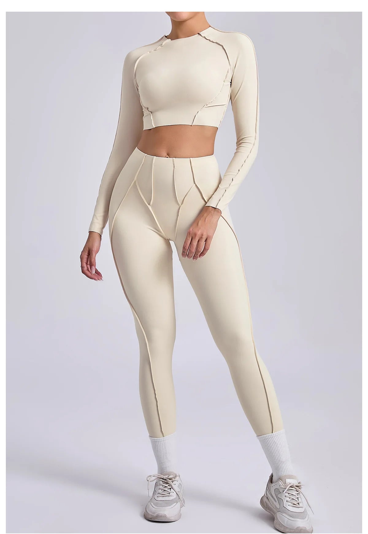 Women's Sculpting Activewear Set – Long Sleeve Crop Top & High-Waisted Leggings |