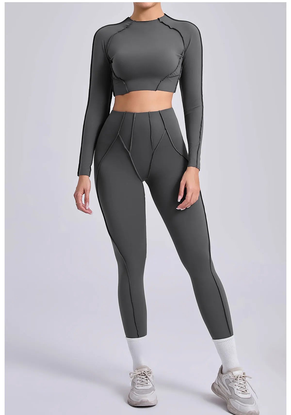 Women's Sculpting Activewear Set – Long Sleeve Crop Top & High-Waisted Leggings |