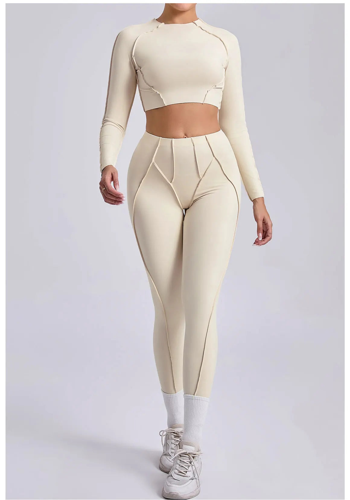 Women's Sculpting Activewear Set – Long Sleeve Crop Top & High-Waisted Leggings |