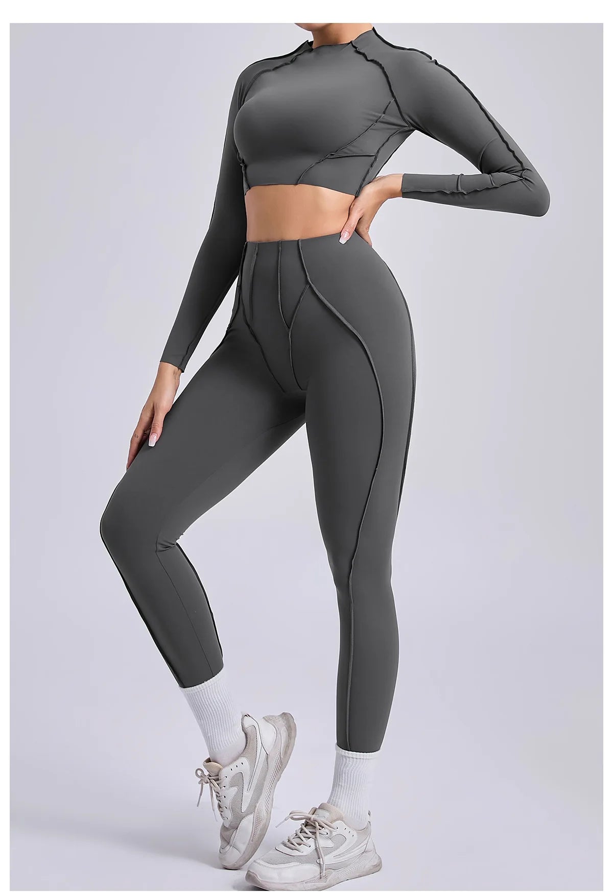 Women's Sculpting Activewear Set – Long Sleeve Crop Top & High-Waisted Leggings |