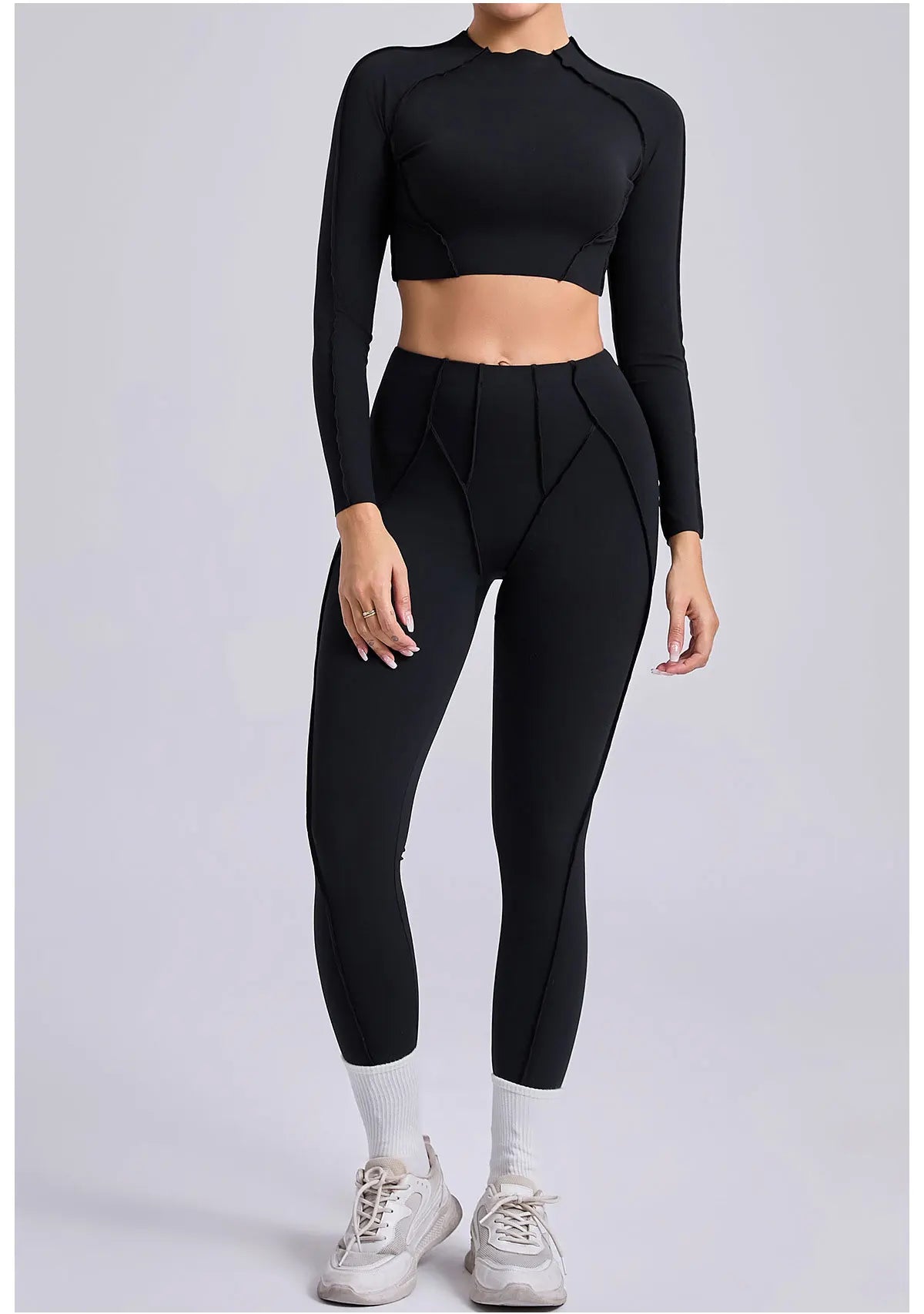 Women's Sculpting Activewear Set – Long Sleeve Crop Top & High-Waisted Leggings |