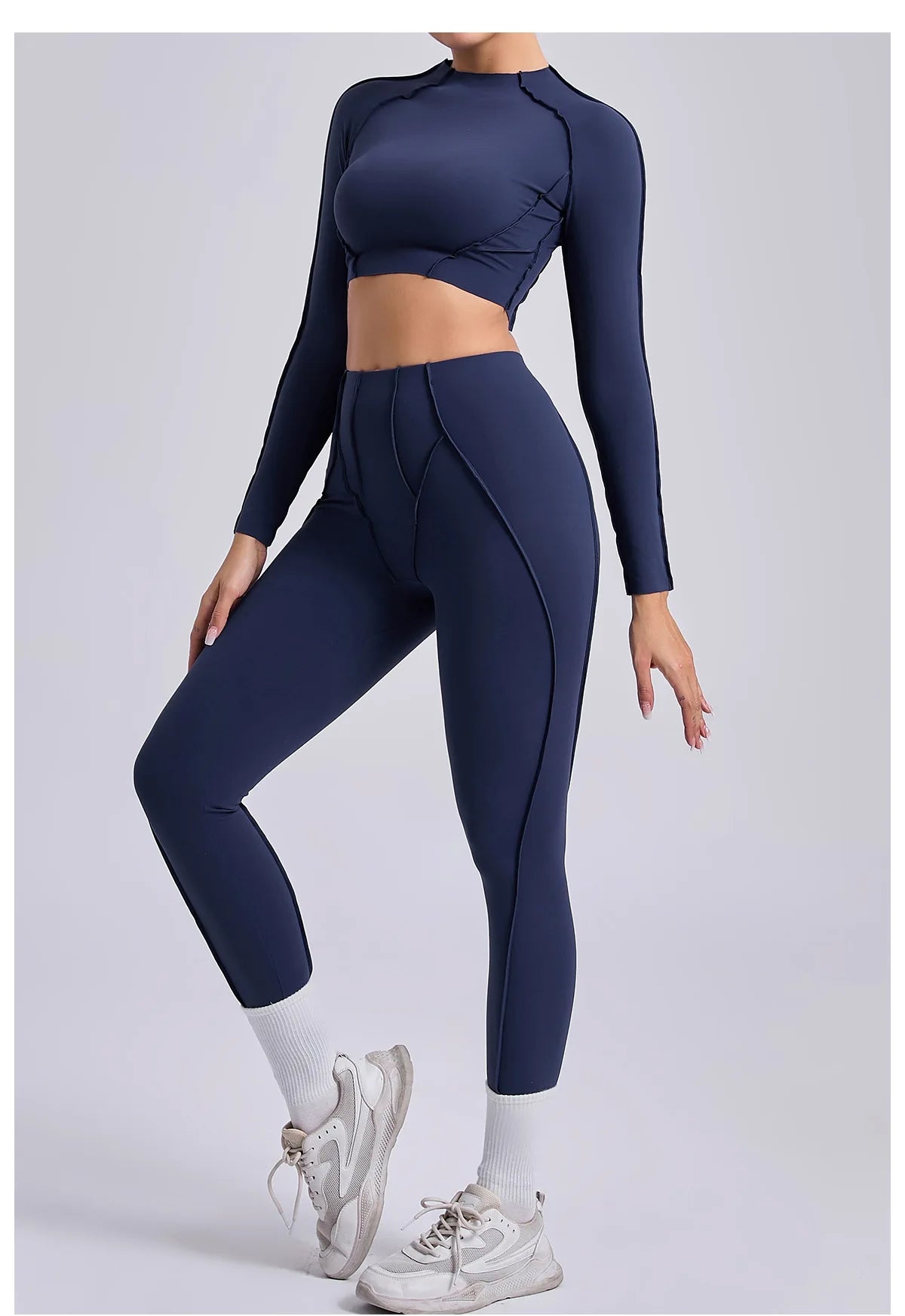 Women's Sculpting Activewear Set – Long Sleeve Crop Top & High-Waisted Leggings |