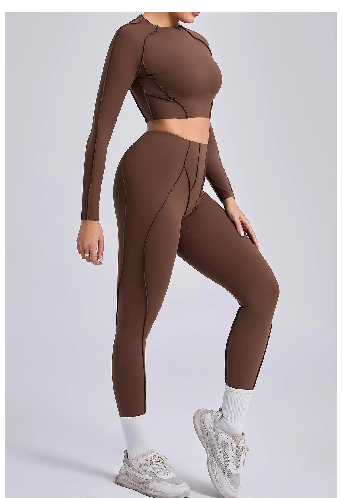 Women's Sculpting Activewear Set – Long Sleeve Crop Top & High-Waisted Leggings |
