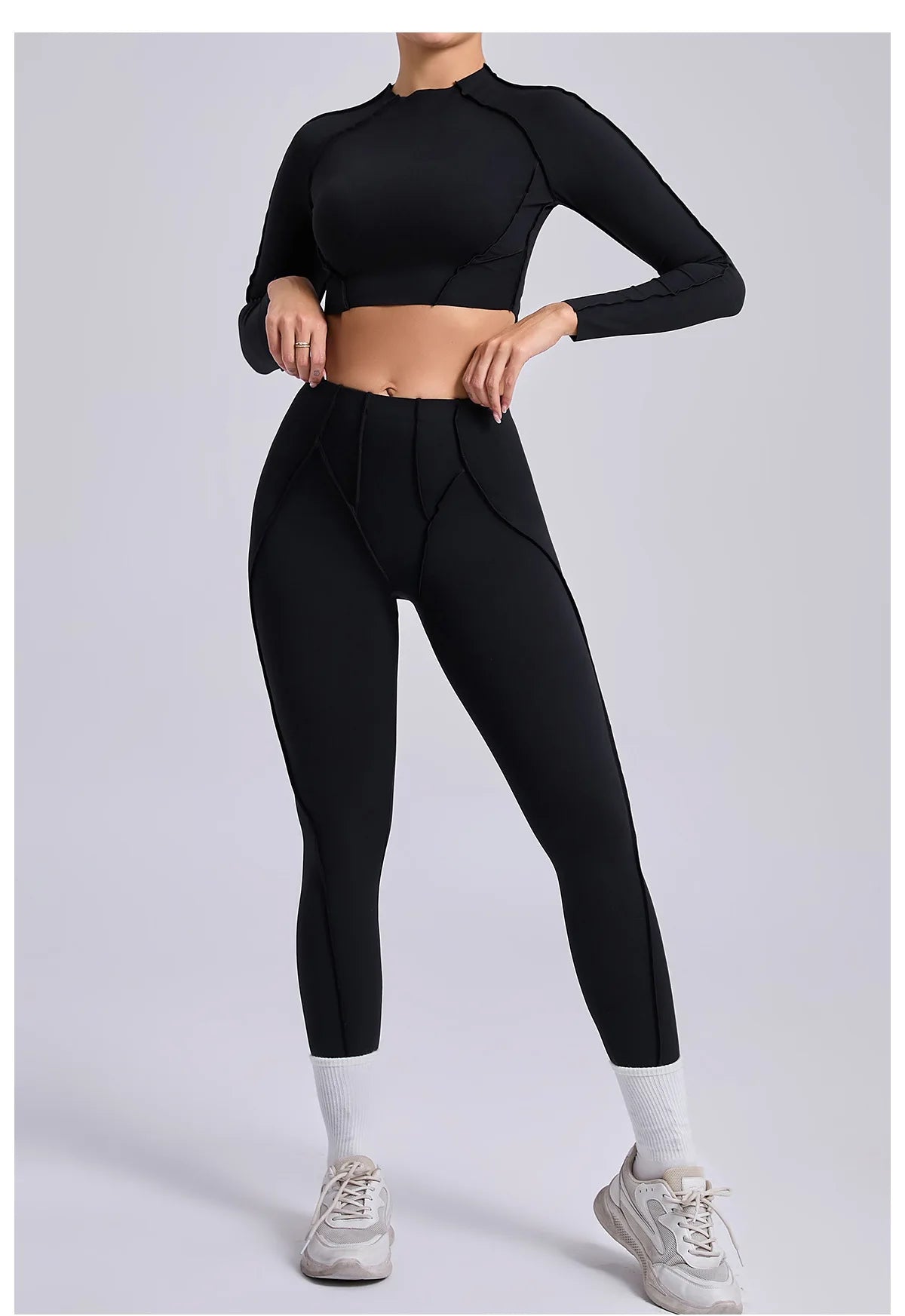 Women's Sculpting Activewear Set – Long Sleeve Crop Top & High-Waisted Leggings |
